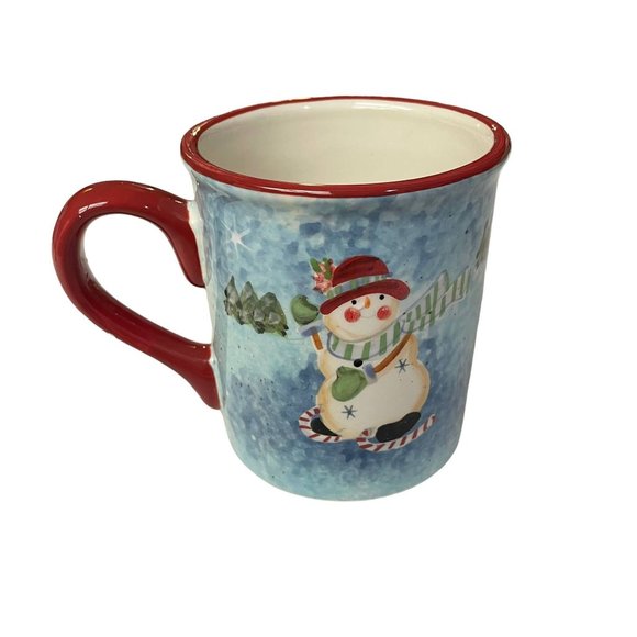 Certified International Cup Mug Winter Holiday Snowman Red Handle Ceramic - Picture 1 of 7